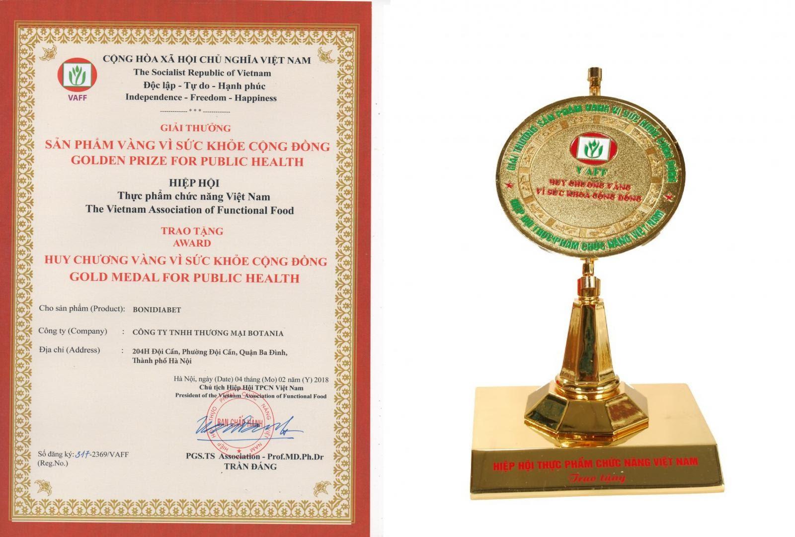 BoniDiabet nhận giải thưởng: “Sản phẩm vàng vì sức khỏe cộng động”