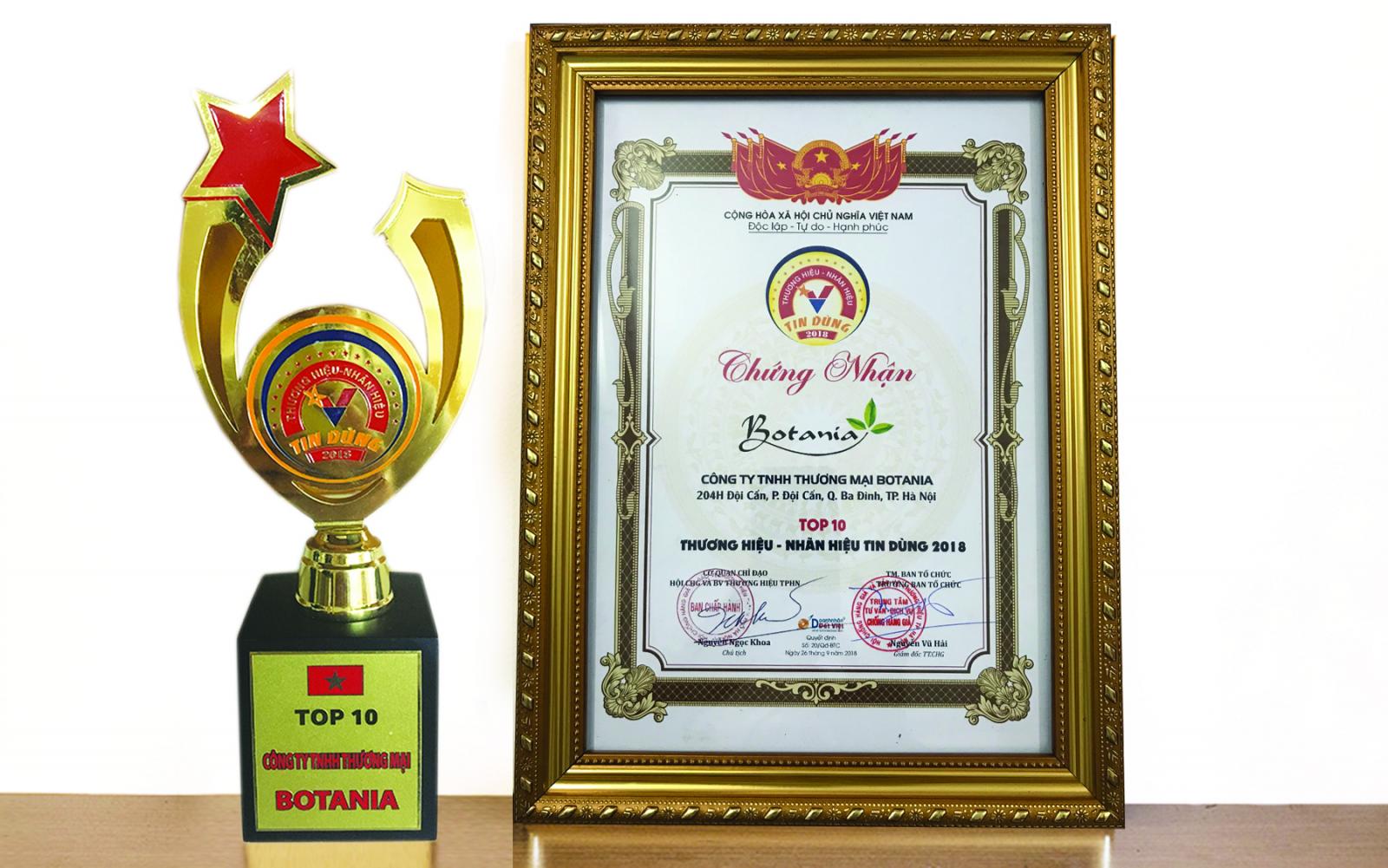 Công ty Botania vinh dự được nhận giải thưởng TOP 10 - Thương hiệu